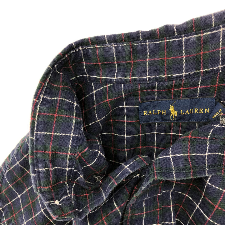 Ralph Lauren long sleeve button down check shirt, men's size L cotton navy blue type Vintage Second Hand
