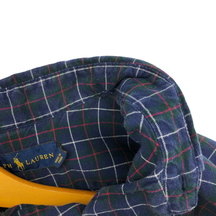 Ralph Lauren long sleeve button down check shirt, men's size L cotton navy blue type Vintage Second Hand