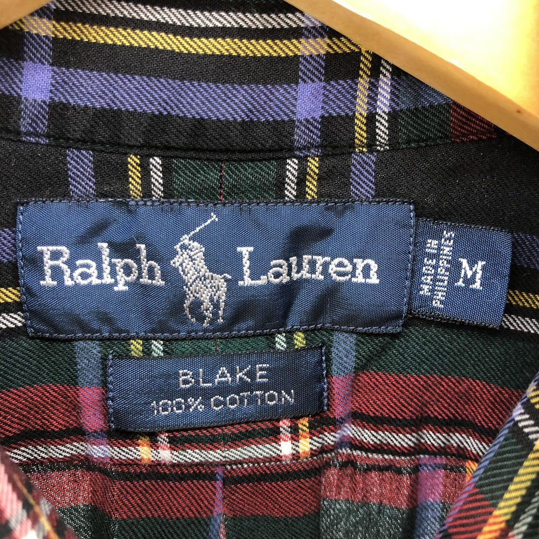 Ralph Lauren BLAKE Tartan Check Long Sleeve Button-Down Check Shirt, Men's Size M cotton red type Vintage Second Hand