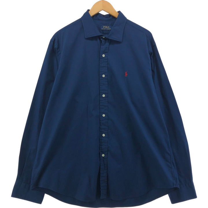 Ralph Lauren POLO RALPH LAUREN Wide collar long sleeve cotton shirt Men's XXL equivalent cotton Navy blue Vintage Second Hand