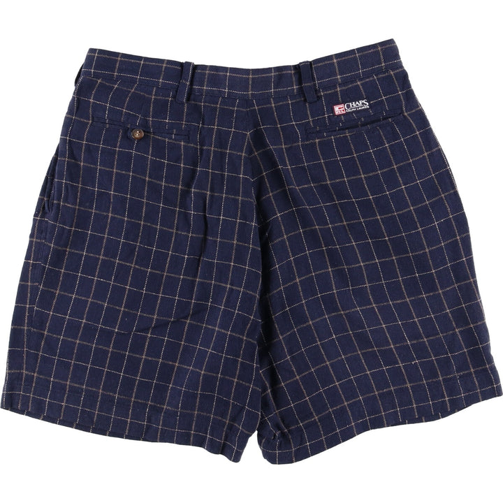 90'S Ralph Lauren Chaps Check Pattern Two-pleat Silk Shorts Short Pants Men's W32 Vintage silk navy blue type Vintage Second Hand