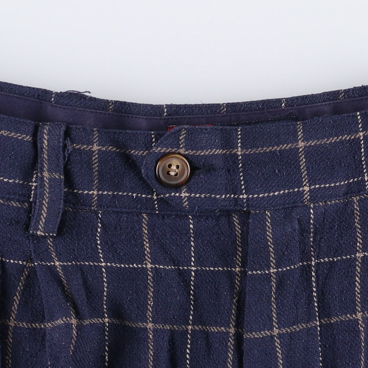 90'S Ralph Lauren Chaps Check Pattern Two-pleat Silk Shorts Short Pants Men's W32 Vintage silk navy blue type Vintage Second Hand