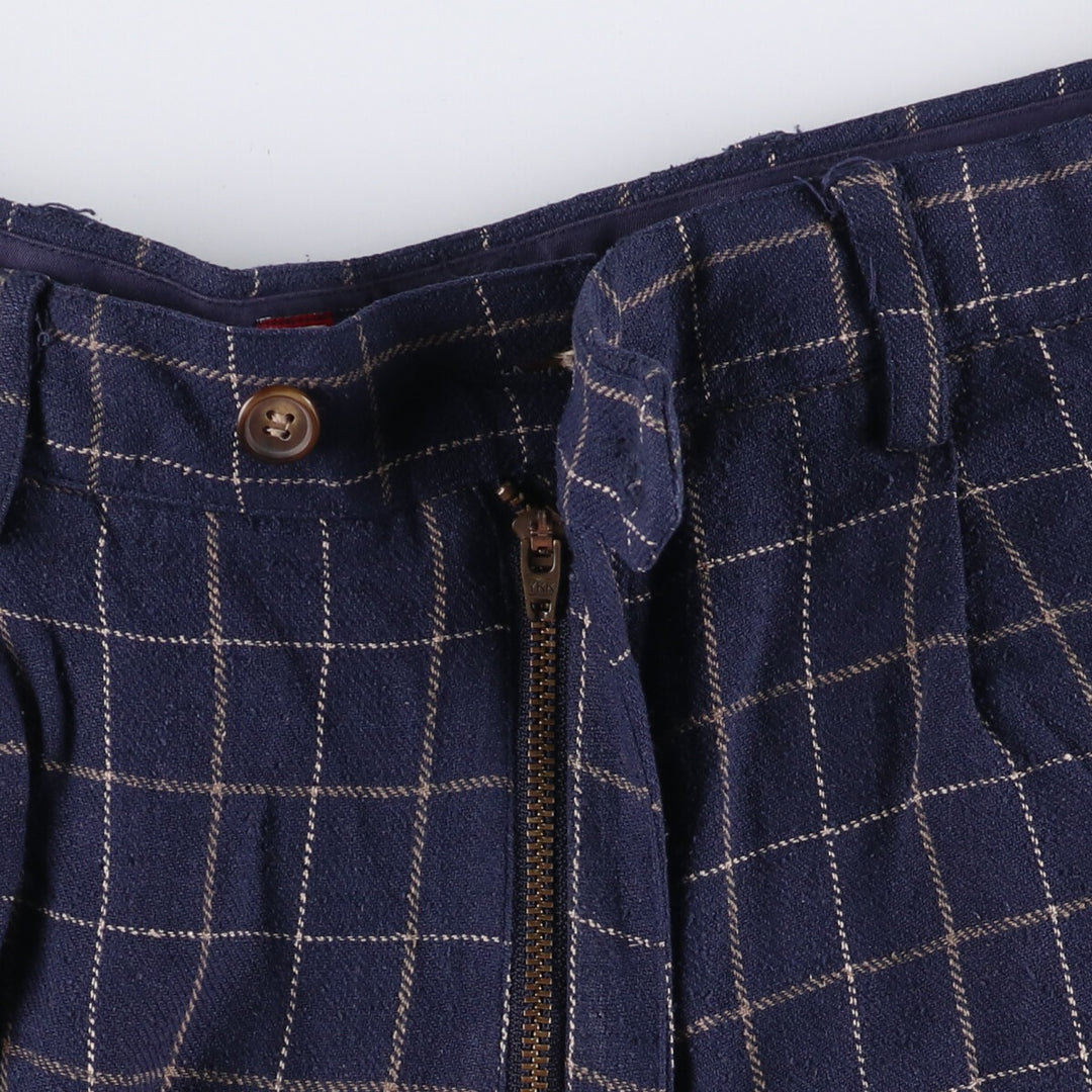 90'S Ralph Lauren Chaps Check Pattern Two-pleat Silk Shorts Short Pants Men's W32 Vintage silk navy blue type Vintage Second Hand