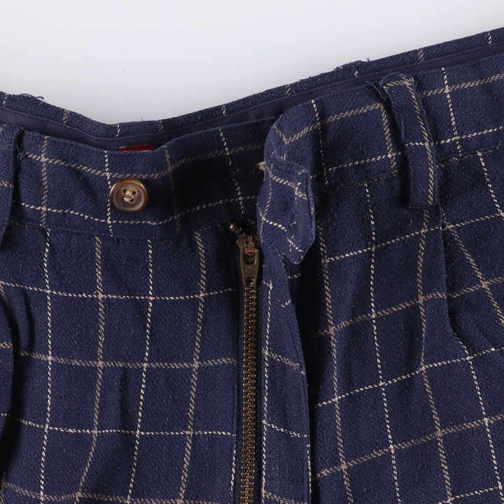 90'S Ralph Lauren Chaps Check Pattern Two-pleat Silk Shorts Short Pants Men's W32 Vintage silk navy blue type Vintage Second Hand