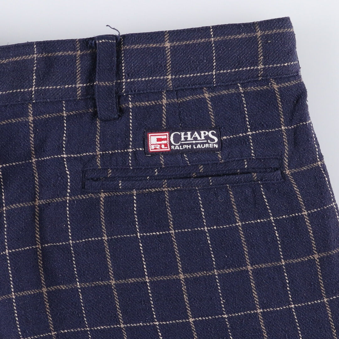 90'S Ralph Lauren Chaps Check Pattern Two-pleat Silk Shorts Short Pants Men's W32 Vintage silk navy blue type Vintage Second Hand