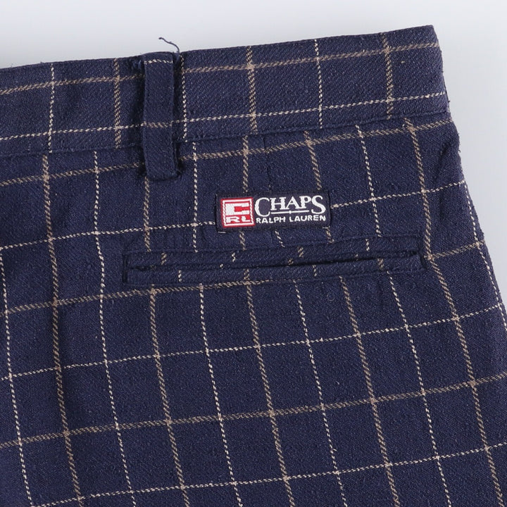 90'S Ralph Lauren Chaps Check Pattern Two-pleat Silk Shorts Short Pants Men's W32 Vintage silk navy blue type Vintage Second Hand