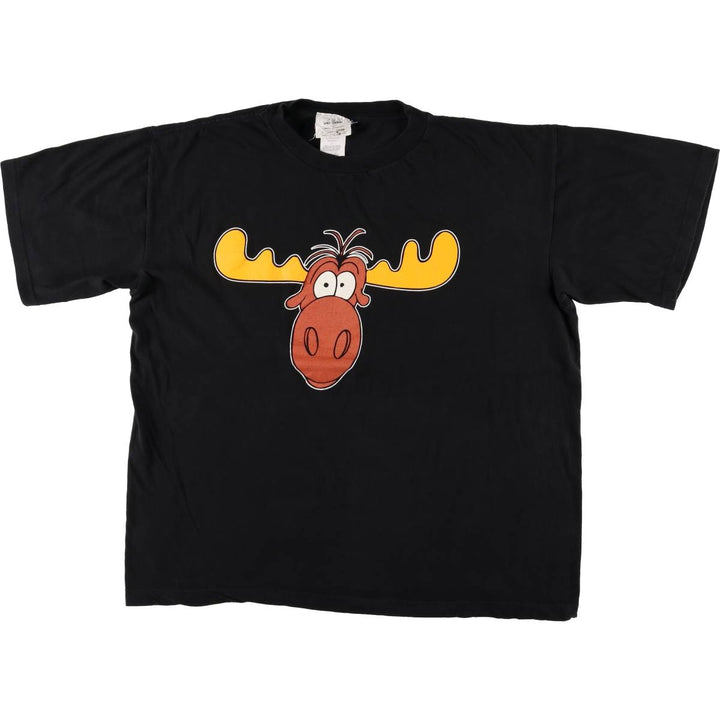 00'S Universal Rocky and Bullwinkle's Big Adventure Bullwinkle character print T-shirt Men's L size cotton black type Vintage Second Hand