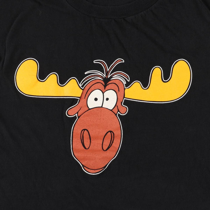 00'S Universal Rocky and Bullwinkle's Big Adventure Bullwinkle character print T-shirt Men's L size cotton black type Vintage Second Hand