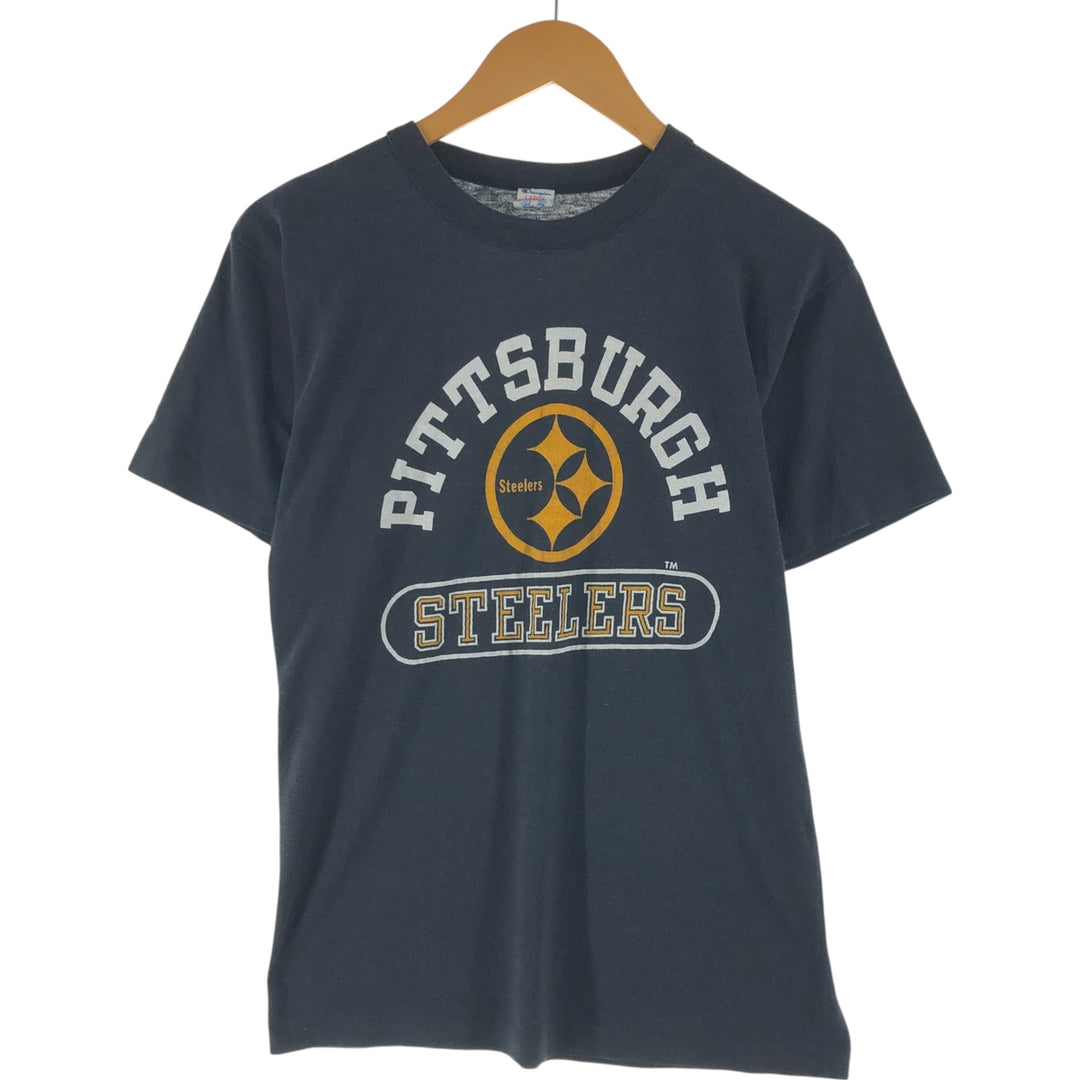 Vintage 1980'S Champion Tricot Tag NFL Pittsburgh Steelers Logo T-Shirt, Made in USA, Men's Size L polyester black type Vintage Second Hand