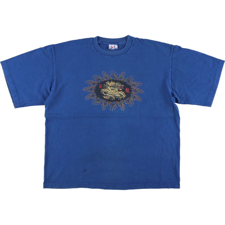90'S TEE JAYS Dragon Pattern Print T-shirt Men's XL Vintage unclear blue type Vintage Second Hand