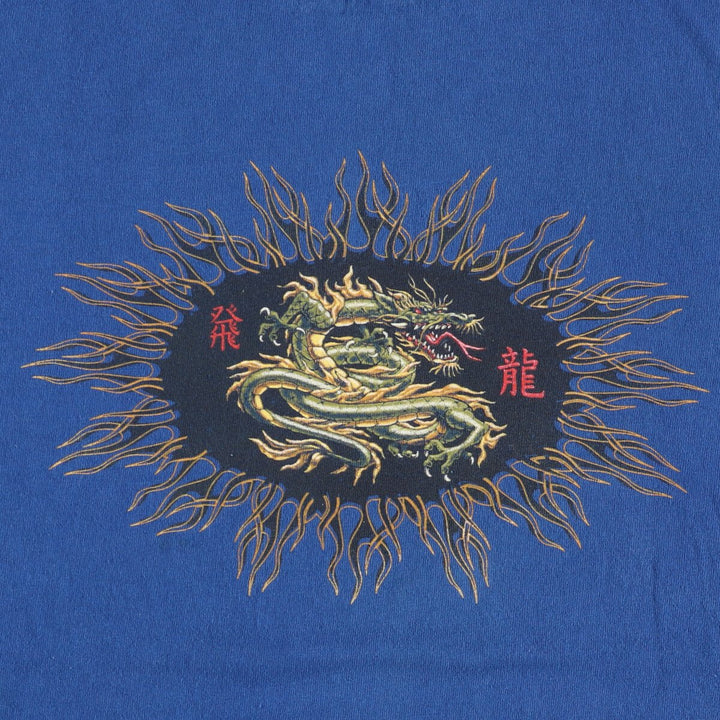 90'S TEE JAYS Dragon Pattern Print T-shirt Men's XL Vintage unclear blue type Vintage Second Hand