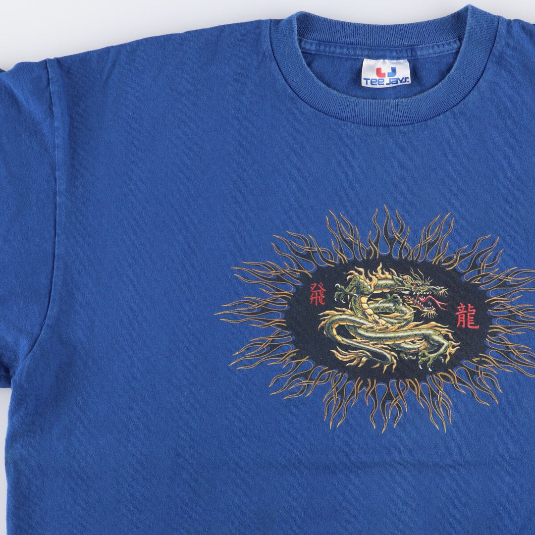 90'S TEE JAYS Dragon Pattern Print T-shirt Men's XL Vintage unclear blue type Vintage Second Hand