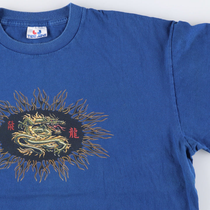 90'S TEE JAYS Dragon Pattern Print T-shirt Men's XL Vintage unclear blue type Vintage Second Hand