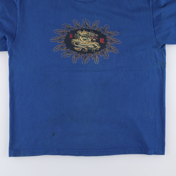 90'S TEE JAYS Dragon Pattern Print T-shirt Men's XL Vintage unclear blue type Vintage Second Hand