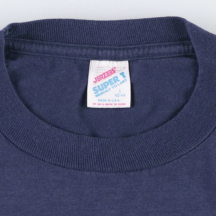 Jerzees SUPER T Printed T-Shirt, Made in USA, Men's Size L cotton navy blue type Vintage Second Hand