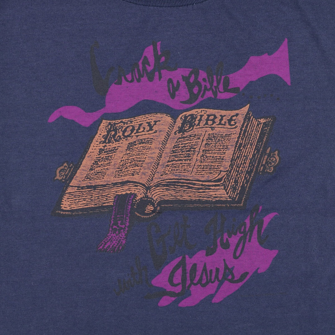 Jerzees SUPER T Printed T-Shirt, Made in USA, Men's Size L cotton navy blue type Vintage Second Hand