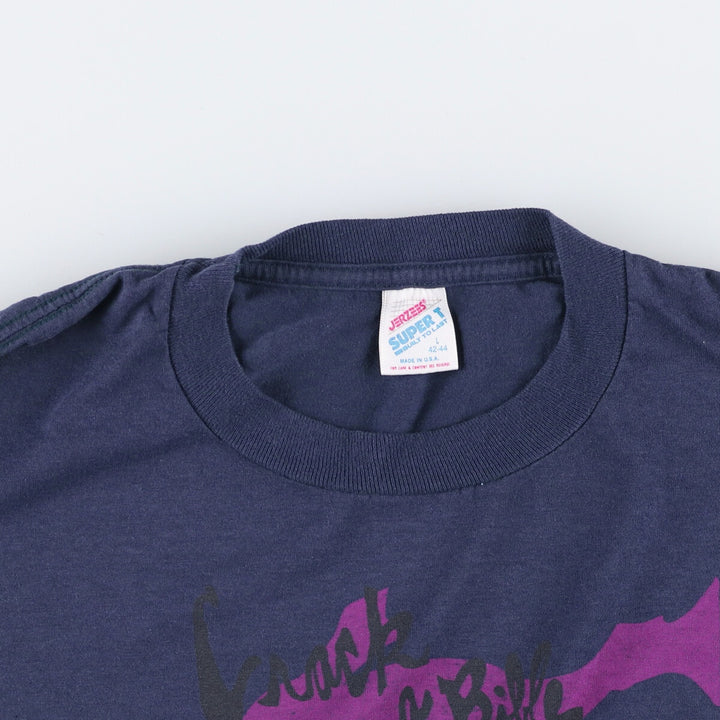 Jerzees SUPER T Printed T-Shirt, Made in USA, Men's Size L cotton navy blue type Vintage Second Hand