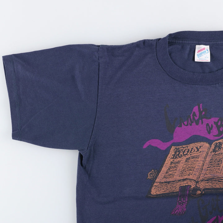 Jerzees SUPER T Printed T-Shirt, Made in USA, Men's Size L cotton navy blue type Vintage Second Hand
