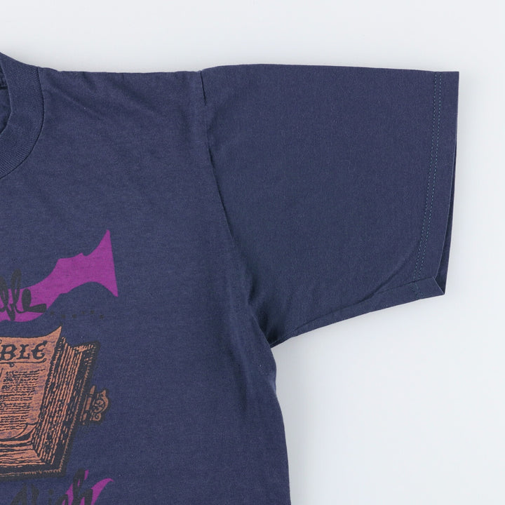 Jerzees SUPER T Printed T-Shirt, Made in USA, Men's Size L cotton navy blue type Vintage Second Hand