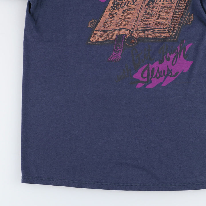 Jerzees SUPER T Printed T-Shirt, Made in USA, Men's Size L cotton navy blue type Vintage Second Hand