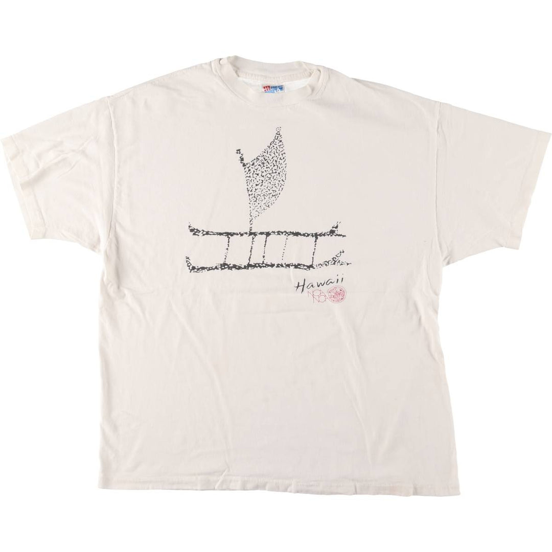 Vintage 90'S Hanes Outrigger Canoe Print T-Shirt, Made in USA, Men's XL cotton white type Vintage Second Hand