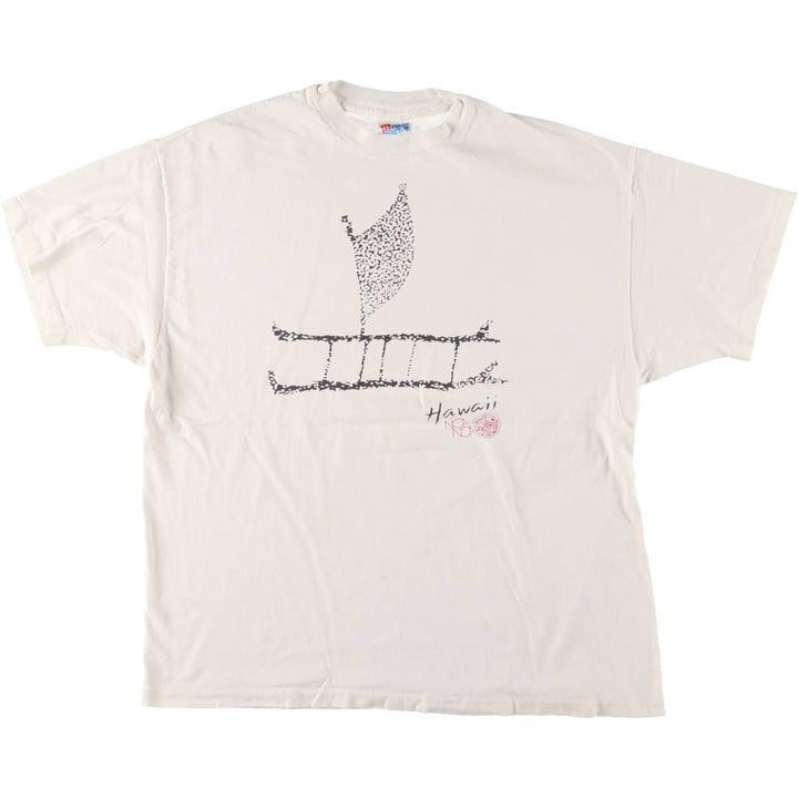 Vintage 90'S Hanes Outrigger Canoe Print T-Shirt, Made in USA, Men's XL cotton white type Vintage Second Hand