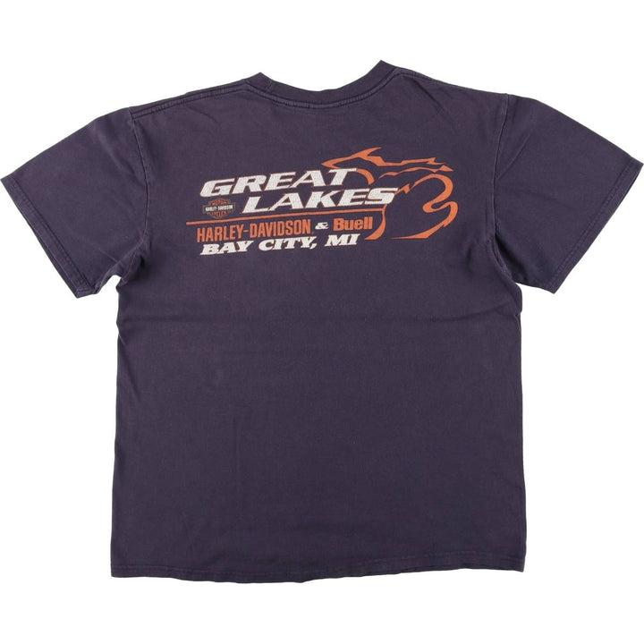 00'S Harley-Davidson Motorcycle Bike T-shirt Men's L size cotton navy blue type Vintage Second Hand