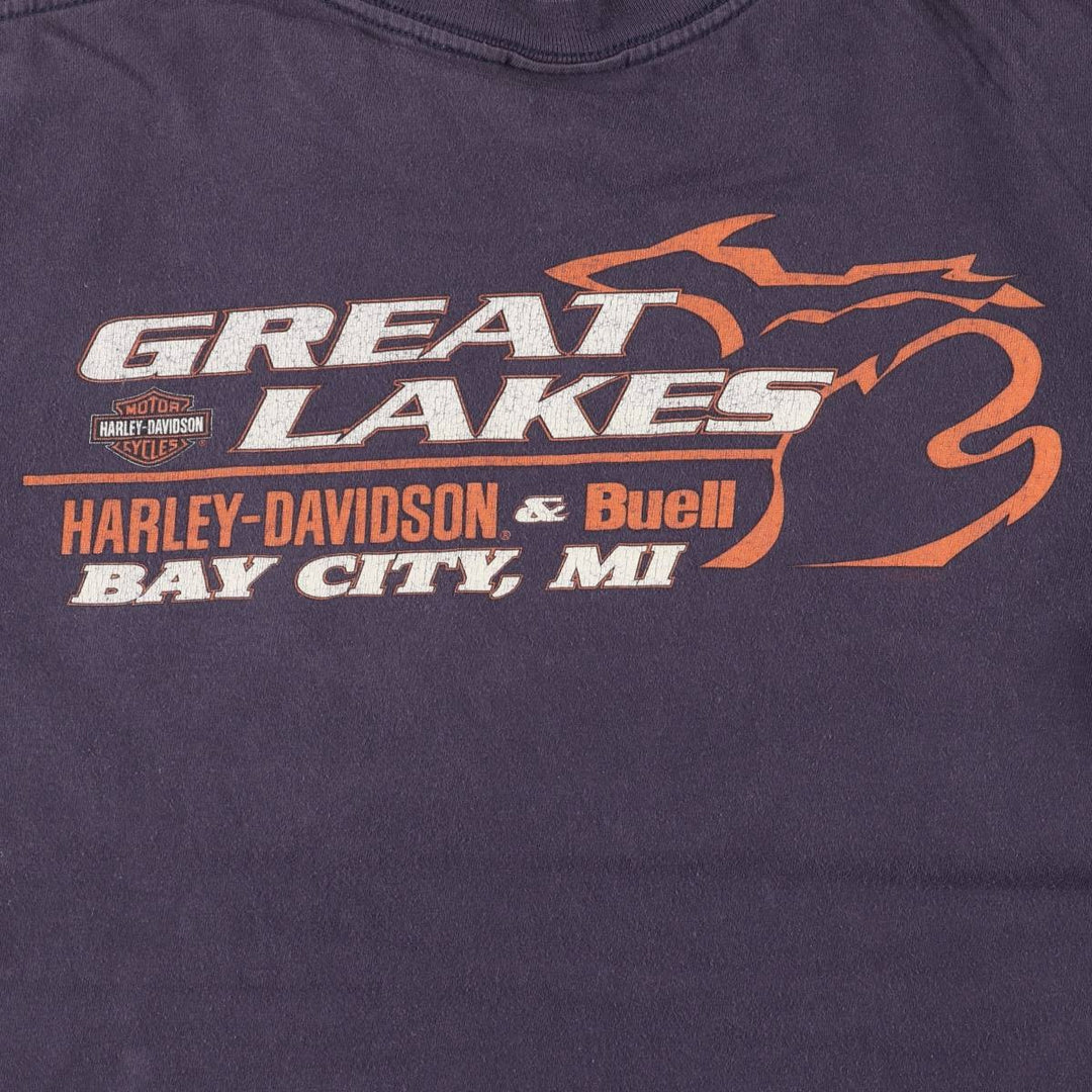 00'S Harley-Davidson Motorcycle Bike T-shirt Men's L size cotton navy blue type Vintage Second Hand