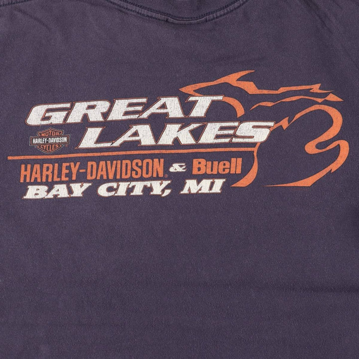 00'S Harley-Davidson Motorcycle Bike T-shirt Men's L size cotton navy blue type Vintage Second Hand