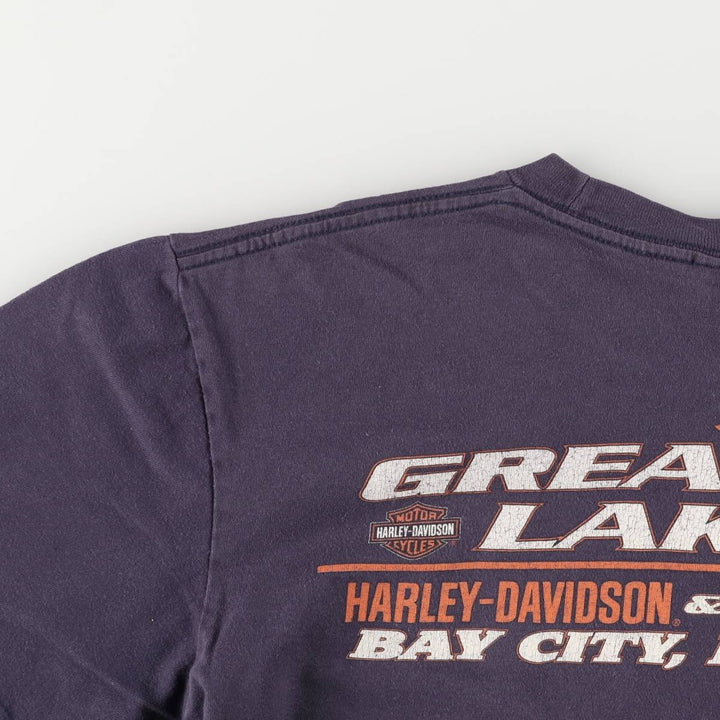 00'S Harley-Davidson Motorcycle Bike T-shirt Men's L size cotton navy blue type Vintage Second Hand