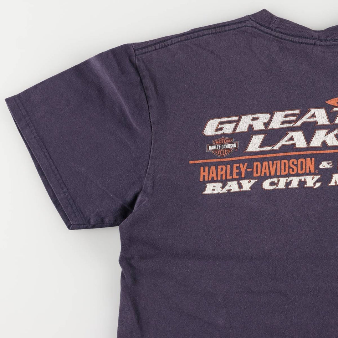 00'S Harley-Davidson Motorcycle Bike T-shirt Men's L size cotton navy blue type Vintage Second Hand