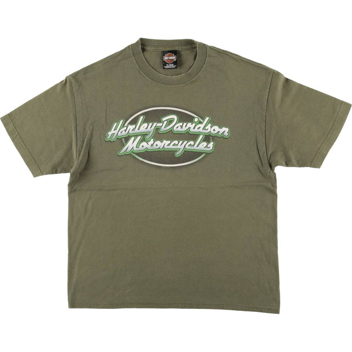 00'S Harley-Davidson Motorcycle Bike T-shirt Men's L size cotton Khaki type Vintage Second Hand