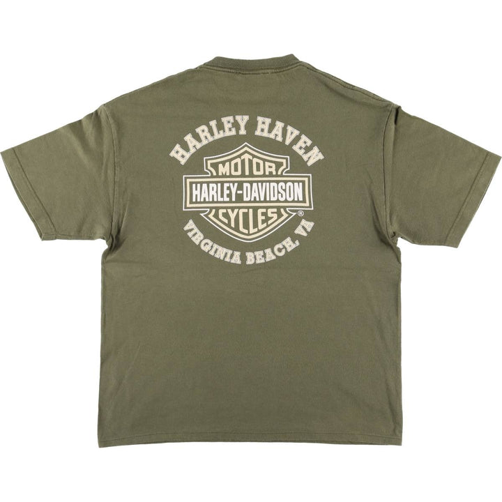 00'S Harley-Davidson Motorcycle Bike T-shirt Men's L size cotton Khaki type Vintage Second Hand