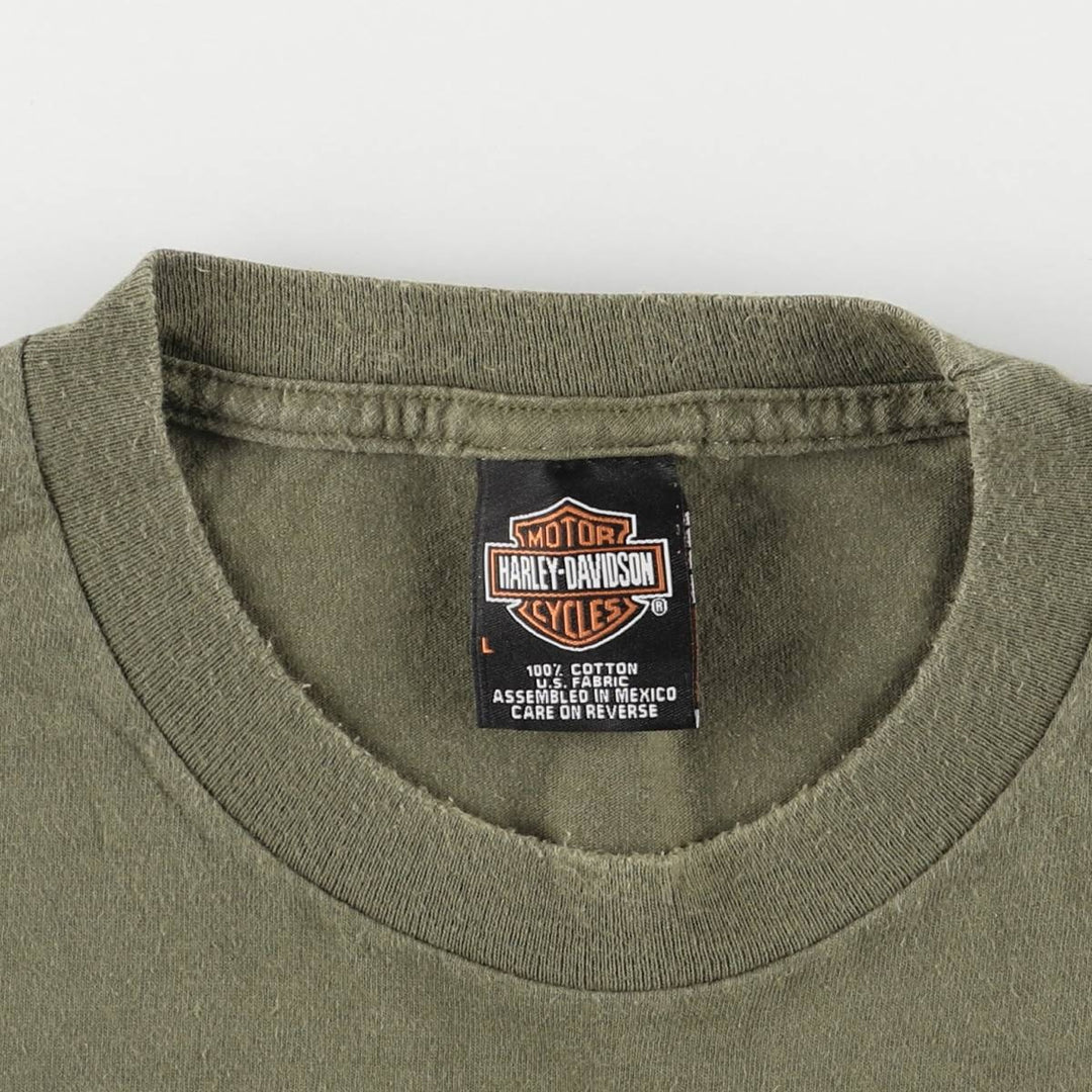 00'S Harley-Davidson Motorcycle Bike T-shirt Men's L size cotton Khaki type Vintage Second Hand