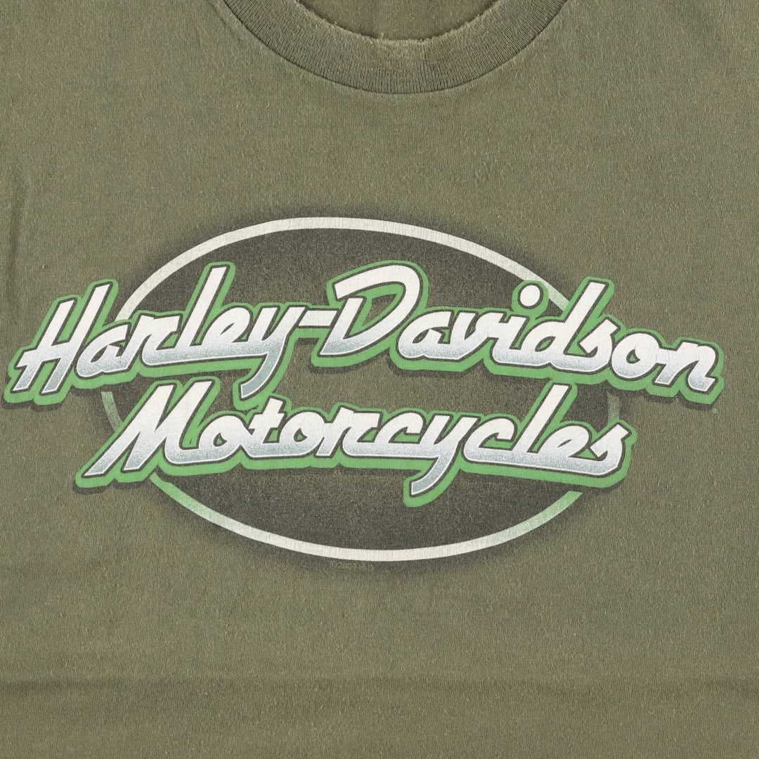 00'S Harley-Davidson Motorcycle Bike T-shirt Men's L size cotton Khaki type Vintage Second Hand