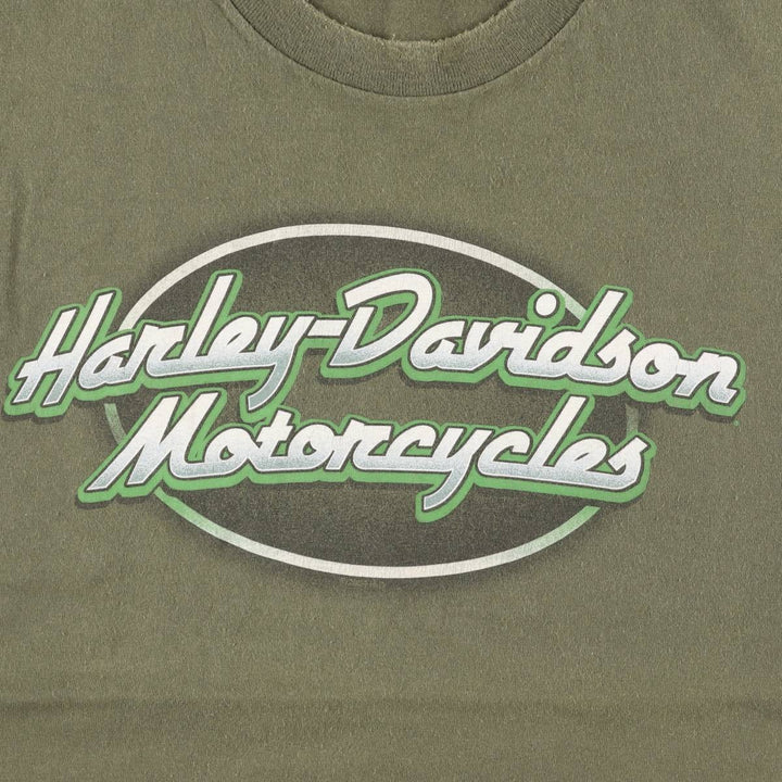 00'S Harley-Davidson Motorcycle Bike T-shirt Men's L size cotton Khaki type Vintage Second Hand