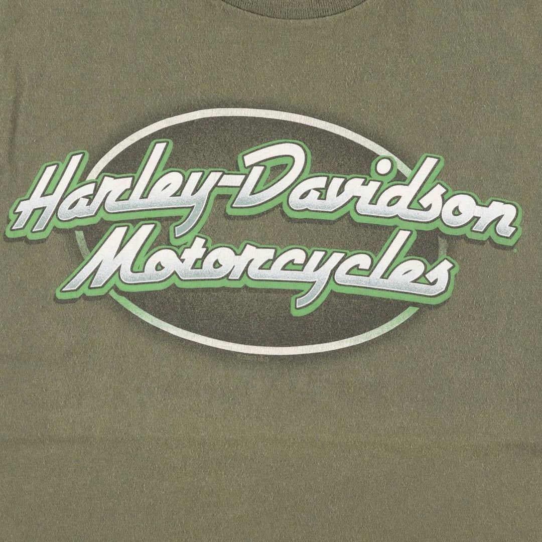 00'S Harley-Davidson Motorcycle Bike T-shirt Men's L size cotton Khaki type Vintage Second Hand