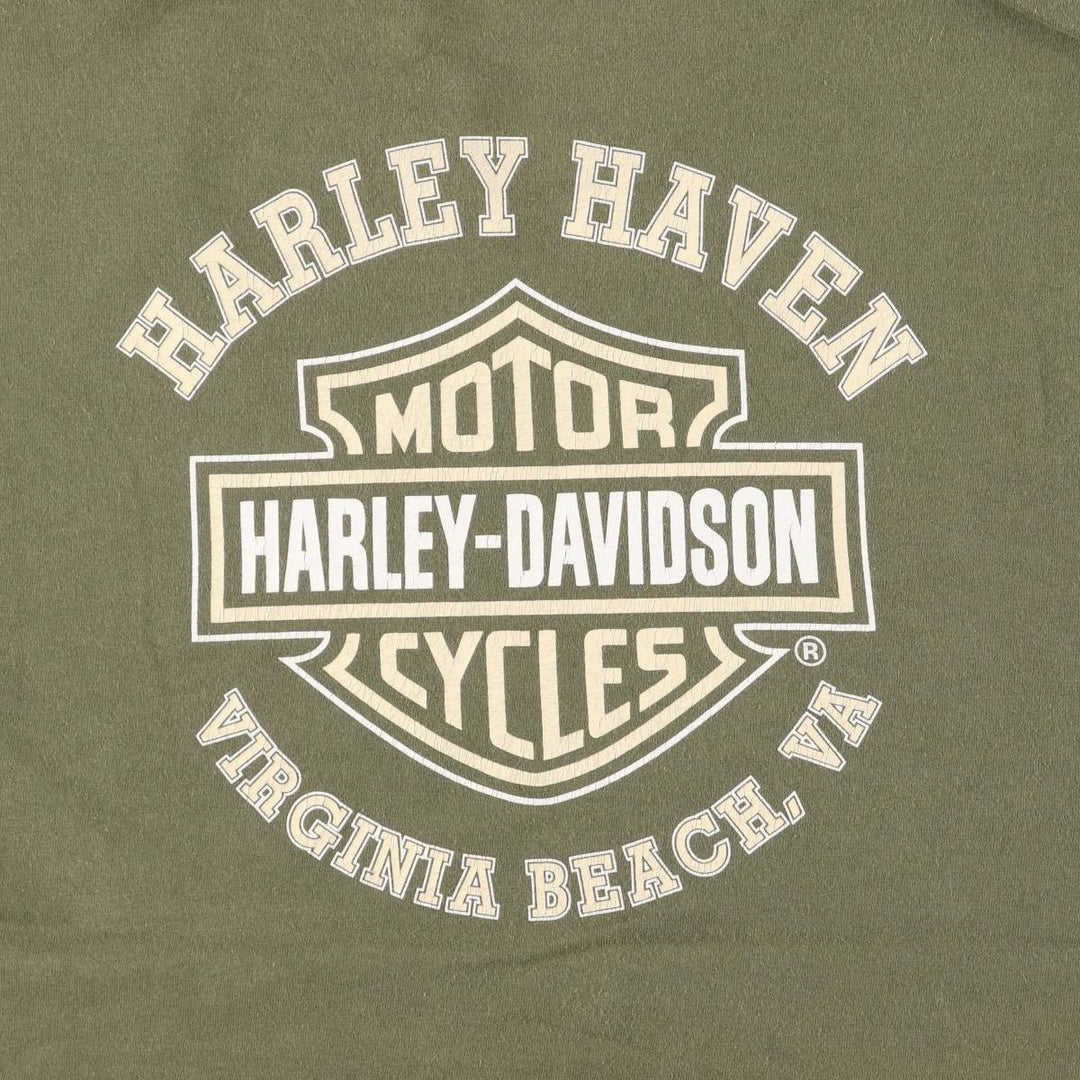 00'S Harley-Davidson Motorcycle Bike T-shirt Men's L size cotton Khaki type Vintage Second Hand