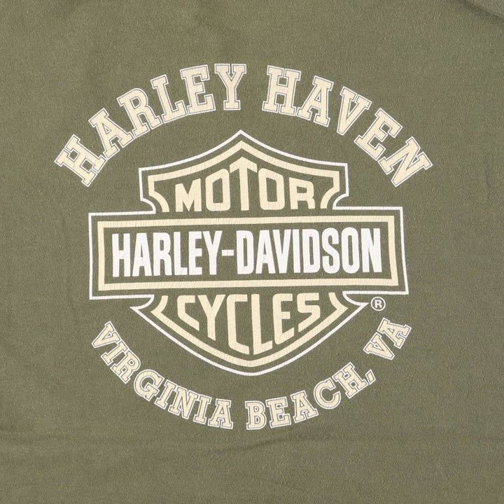 00'S Harley-Davidson Motorcycle Bike T-shirt Men's L size cotton Khaki type Vintage Second Hand