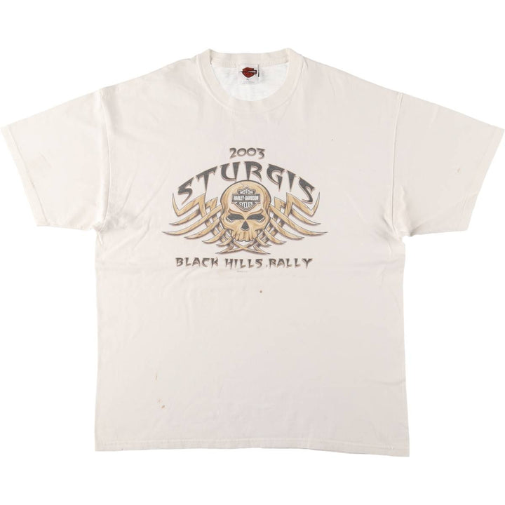 00'S Harley-Davidson Skull Pattern Motorcycle Bike T-shirt Men's XL size cotton white type Vintage Second Hand