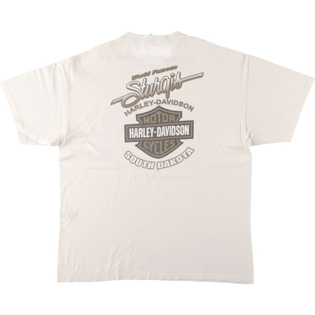 00'S Harley-Davidson Skull Pattern Motorcycle Bike T-shirt Men's XL size cotton white type Vintage Second Hand