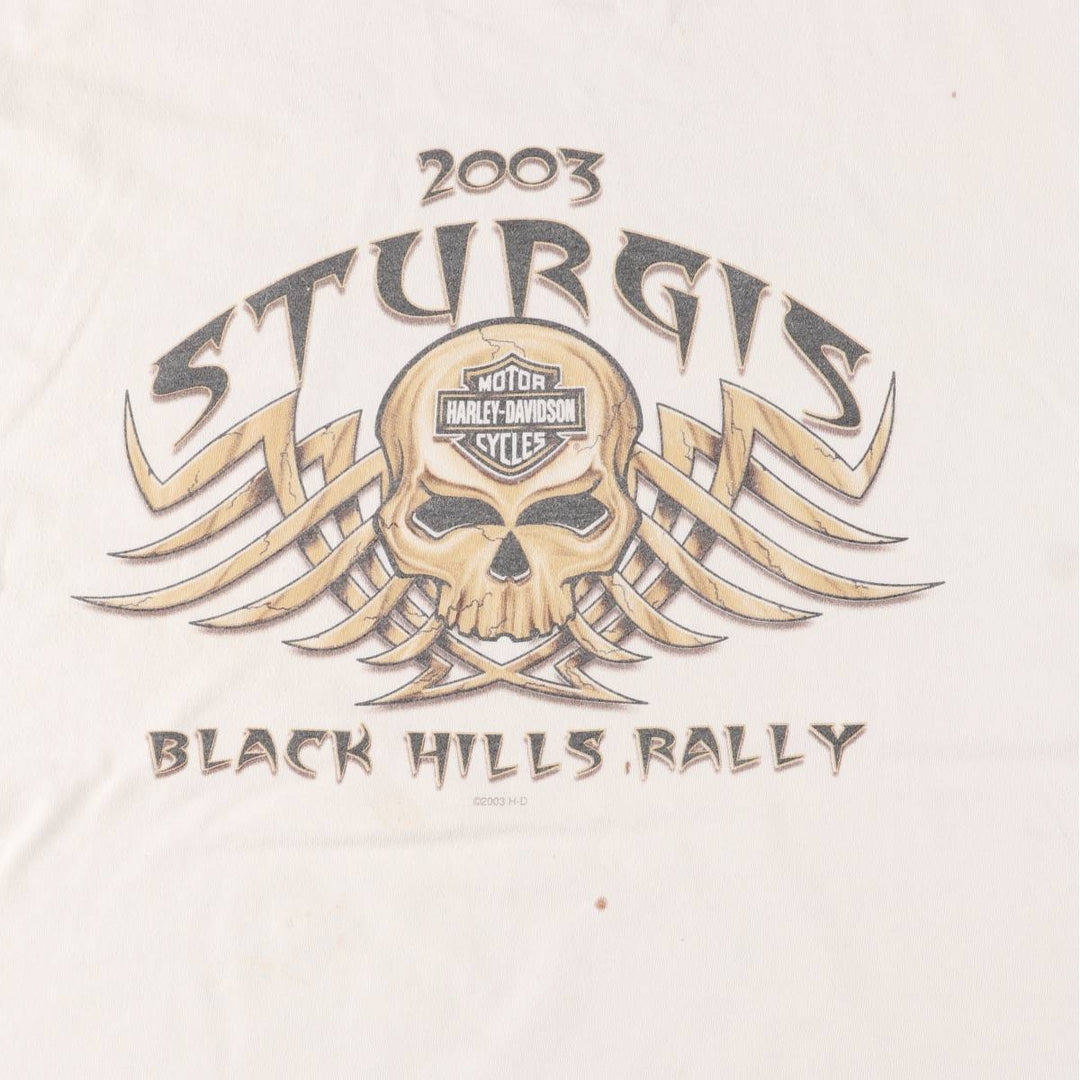 00'S Harley-Davidson Skull Pattern Motorcycle Bike T-shirt Men's XL size cotton white type Vintage Second Hand