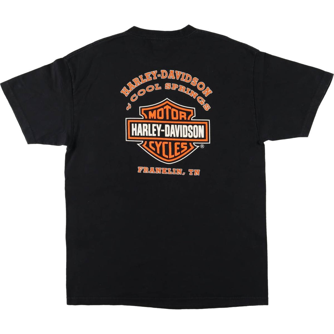 00'S Harley-Davidson Fire Pattern Motorcycle Bike T-Shirt Men's L size cotton black type Vintage Second Hand
