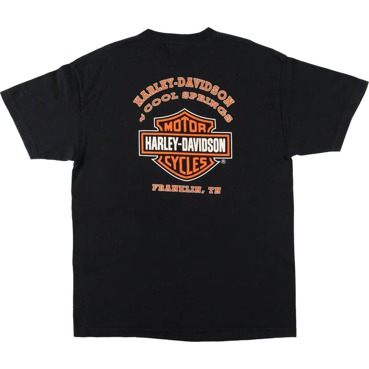 00'S Harley-Davidson Fire Pattern Motorcycle Bike T-Shirt Men's L size cotton black type Vintage Second Hand