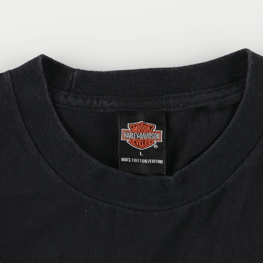 00'S Harley-Davidson Fire Pattern Motorcycle Bike T-Shirt Men's L size cotton black type Vintage Second Hand