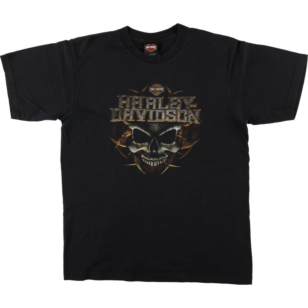 00'S Harley-Davidson Skull Pattern Motorcycle Bike T-shirt Made in USA Men's L size cotton black type Vintage Second Hand