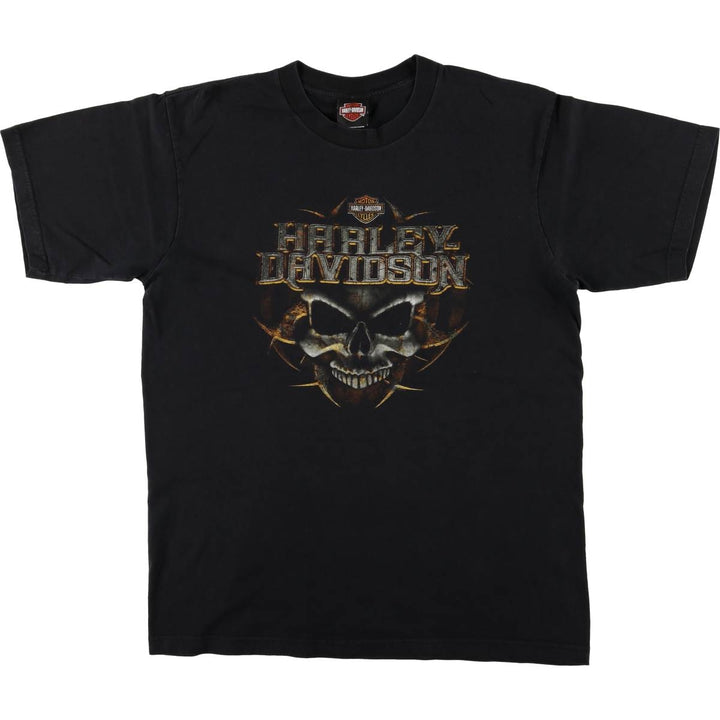 00'S Harley-Davidson Skull Pattern Motorcycle Bike T-shirt Made in USA Men's L size cotton black type Vintage Second Hand