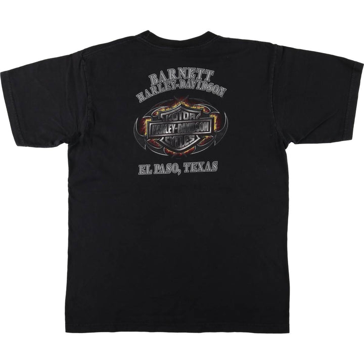 00'S Harley-Davidson Skull Pattern Motorcycle Bike T-shirt Made in USA Men's L size cotton black type Vintage Second Hand
