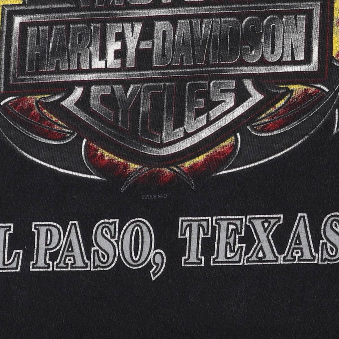00'S Harley-Davidson Skull Pattern Motorcycle Bike T-shirt Made in USA Men's L size cotton black type Vintage Second Hand
