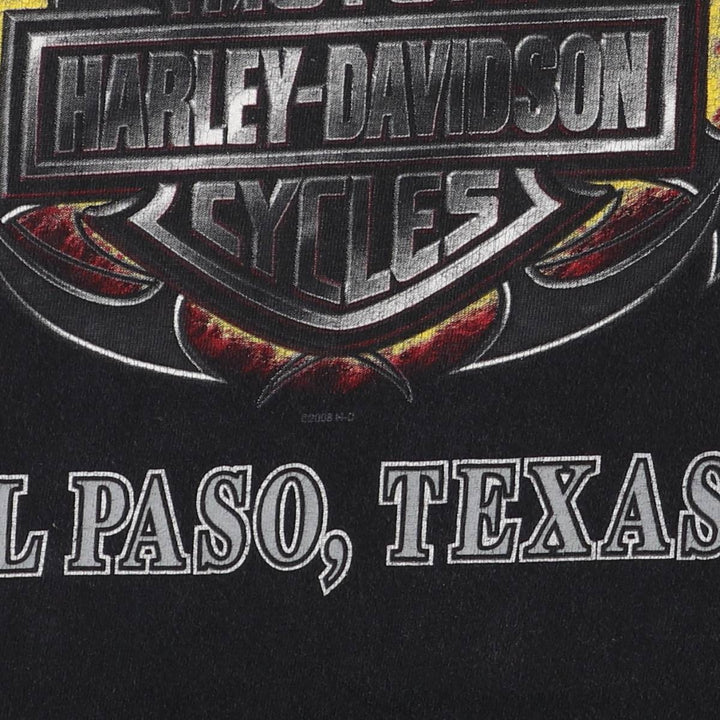 00'S Harley-Davidson Skull Pattern Motorcycle Bike T-shirt Made in USA Men's L size cotton black type Vintage Second Hand